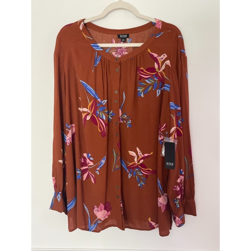 A New Approach Floral Snap Button Blouse Shirt  Top Size 2XL New Fall Layer b75